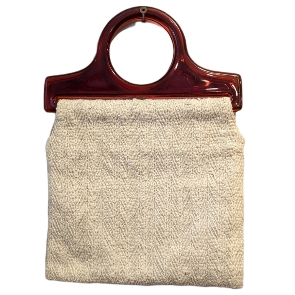 Vintage Boho Cream Textured Woven Carpet Bag 70's